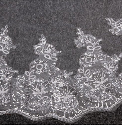 Long Veil Single Layer Sequin Lace Wedding Accessories Decorative Veil