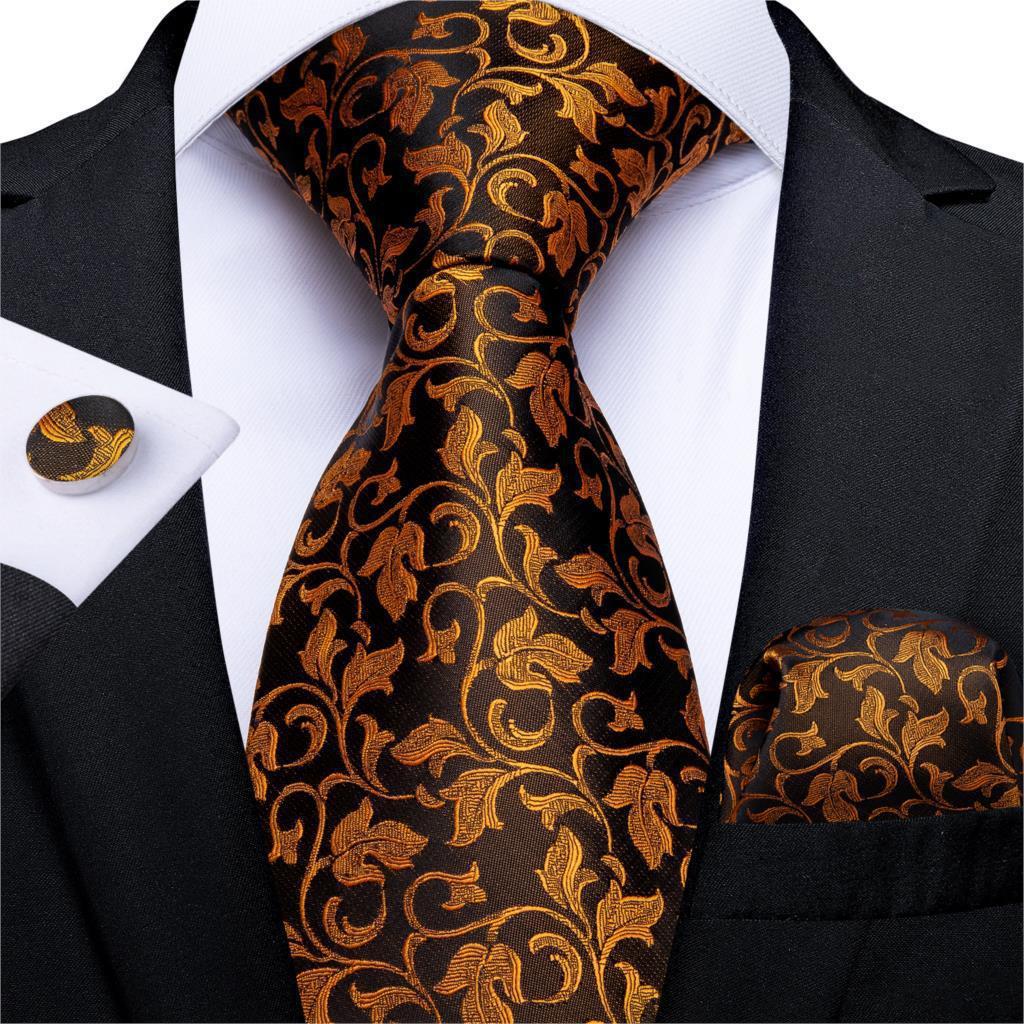 Men's Tie Luxury Black And Gold Striped Silk Woven