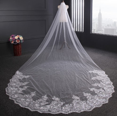 Long Veil Single Layer Sequin Lace Wedding Accessories Decorative Veil