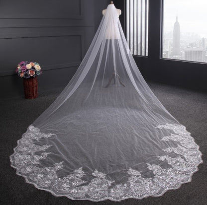 Long Veil Single Layer Sequin Lace Wedding Accessories Decorative Veil