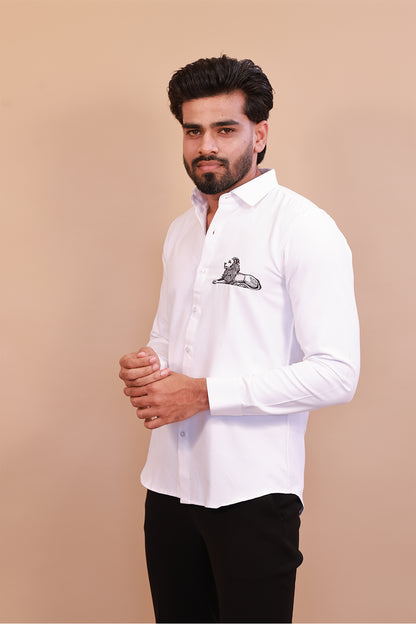 Iconic White Lion Embroidery Shirt