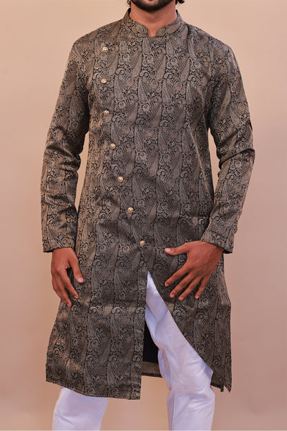 Glamour in Black: Brocade Semi Sherwani for Weddings