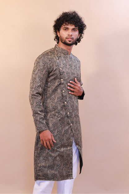 Glamour in Black: Brocade Semi Sherwani for Weddings