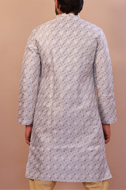 Stylish Grey Jacquard Brocade Semi-Sherwani for Weddings and Festive Events