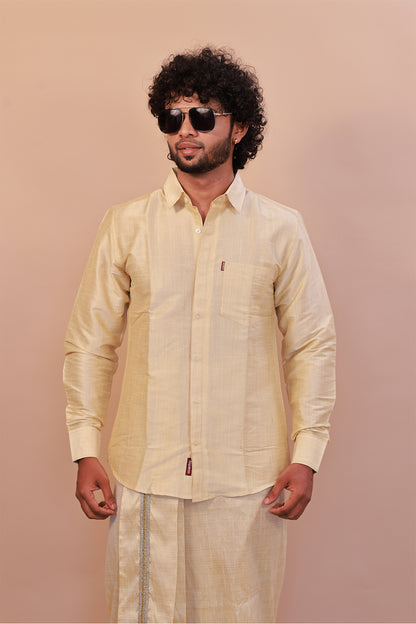 Men's Gold 1 Slub Zara Silk Shirt - Full Sleeve Luxury Traditional  Wear