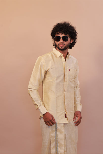 Men's Gold 1 Slub Zara Silk Shirt - Full Sleeve Luxury Traditional  Wear