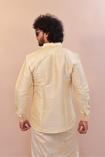 Men's Gold 1 Slub Zara Silk Shirt - Full Sleeve Luxury Traditional  Wear