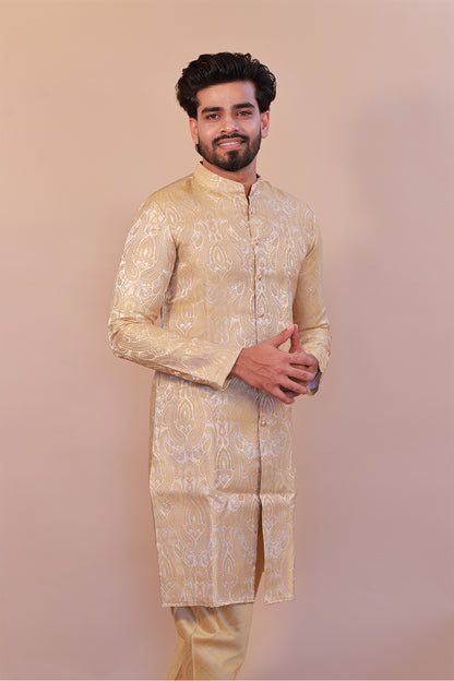 Classic Gold Brocade Sherwani – Semi-Formal Traditional Attire