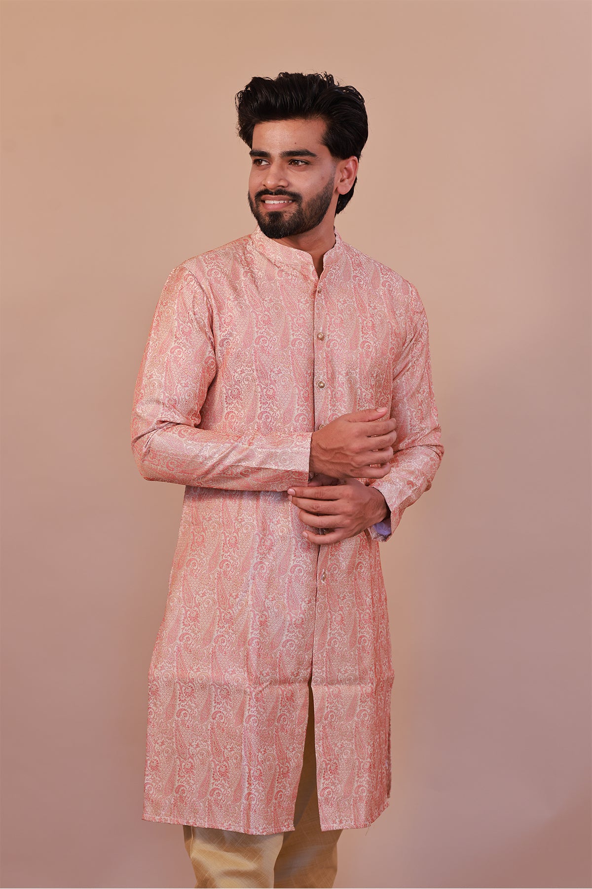 Stylish Cream-Red Indo-Western Sherwani