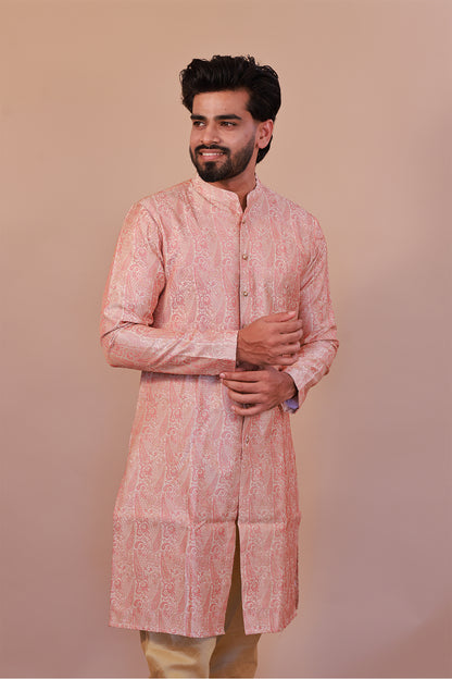 Stylish Cream-Red Indo-Western Sherwani