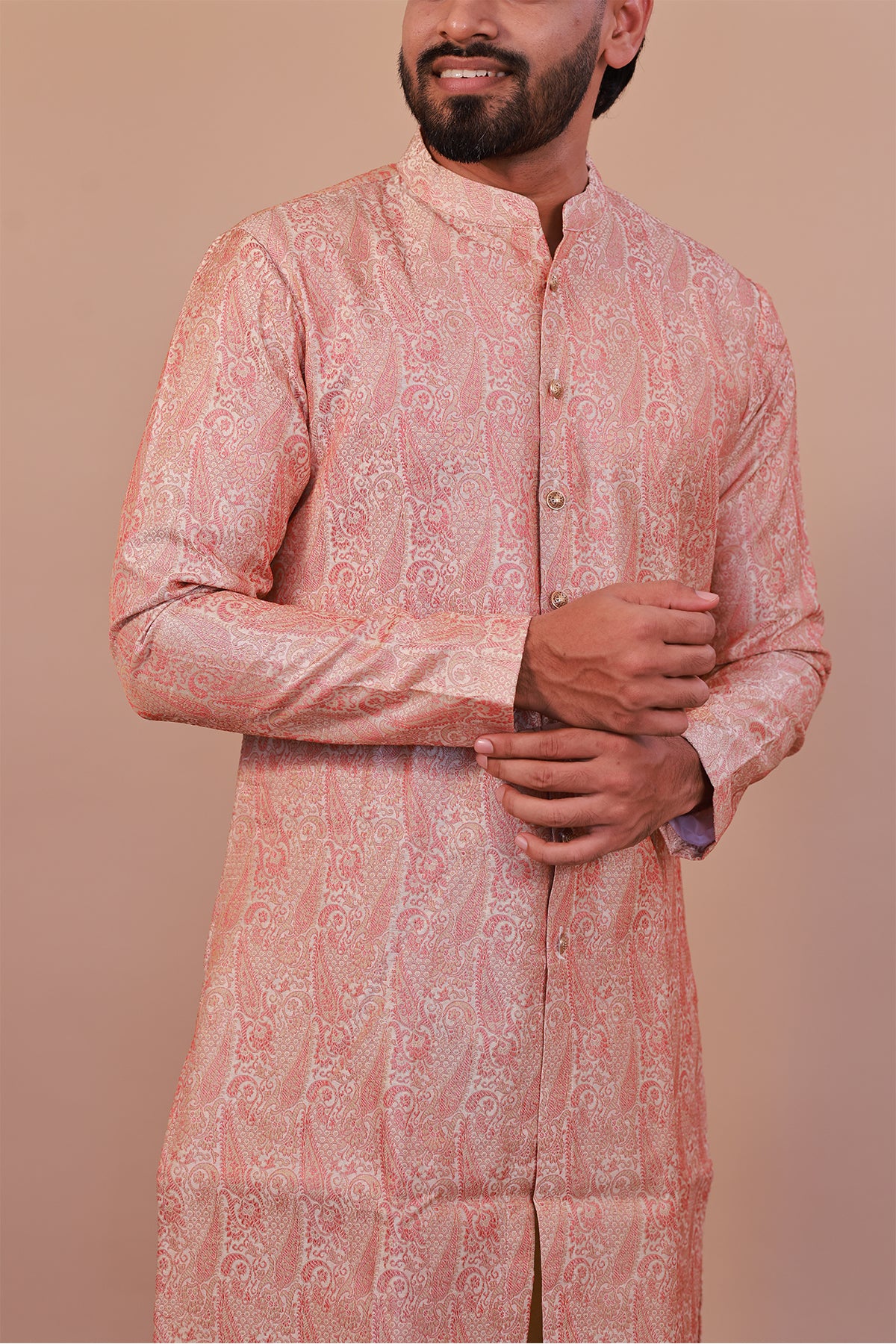 Stylish Cream-Red Indo-Western Sherwani