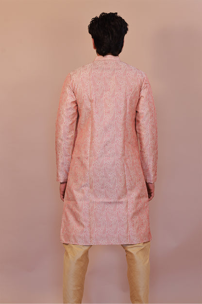 Stylish Cream-Red Indo-Western Sherwani