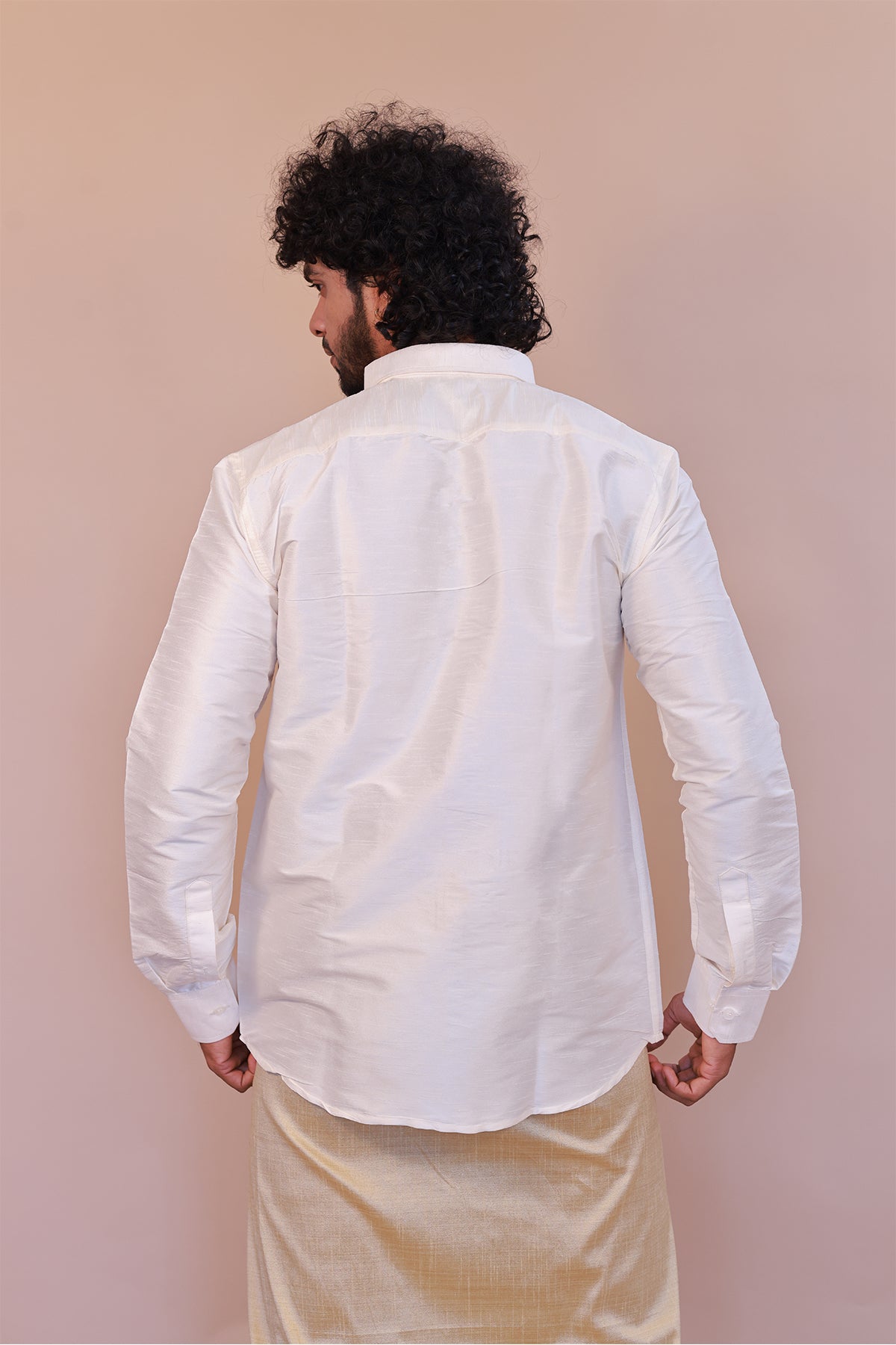 Men's White  Dupion Silk Shirt - Full Sleeve Classic Wedding Collection