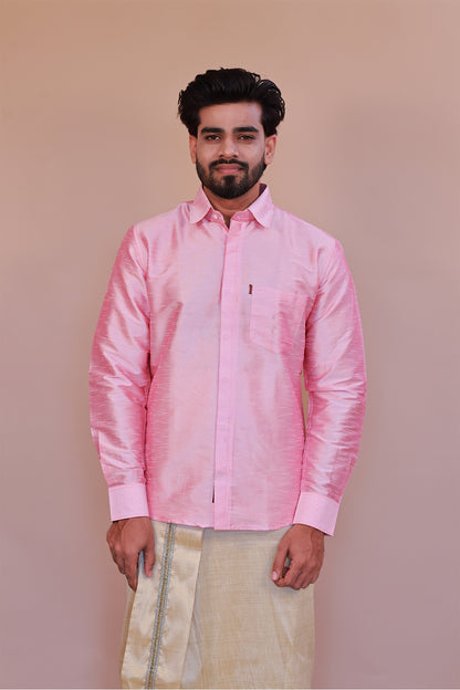 Men's Pink Dupion Silk Shirt - Full Sleeve Luxury Formal Wear