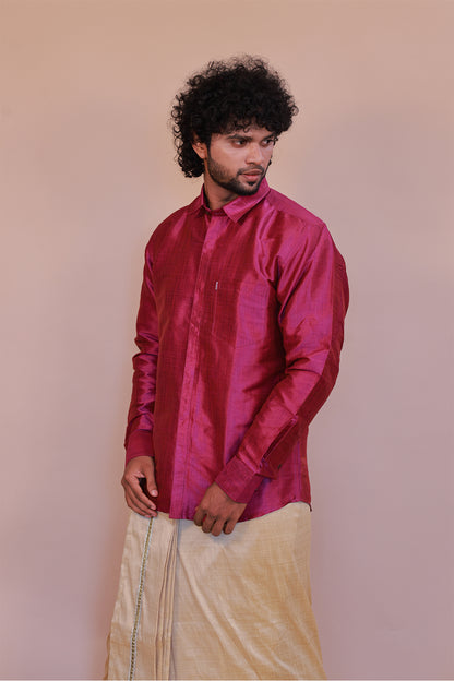 Men's Purple Full-Sleeve  Silk Shirt - Luxury traditional Wear