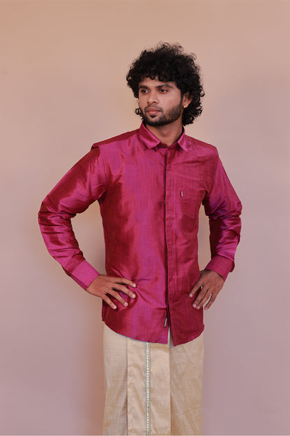 Men's Purple Full-Sleeve  Silk Shirt - Luxury traditional Wear