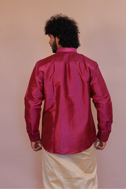 Men's Purple Full-Sleeve  Silk Shirt - Luxury traditional Wear