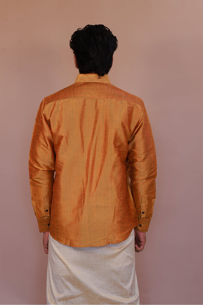 Men's Yellow Full-Sleeve  Silk Shirt - Luxury traditional Wear