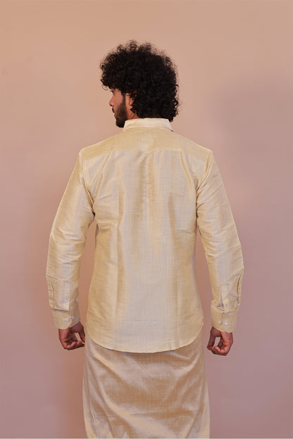 Men's Gold 3 Slub Zara Silk Shirt - Full Sleeve Luxury Traditional  Wear