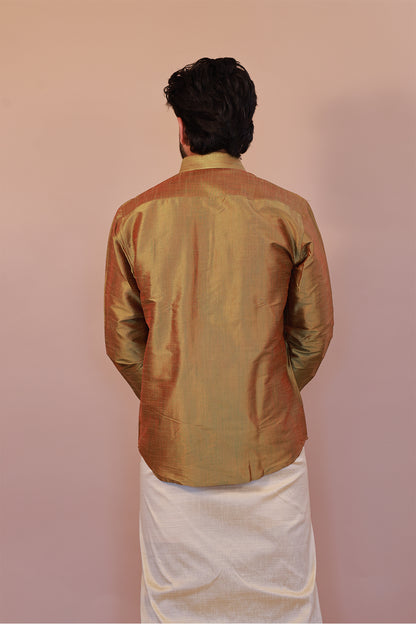 Men's Green Full-Sleeve  Silk Shirt - Luxury traditional Wear