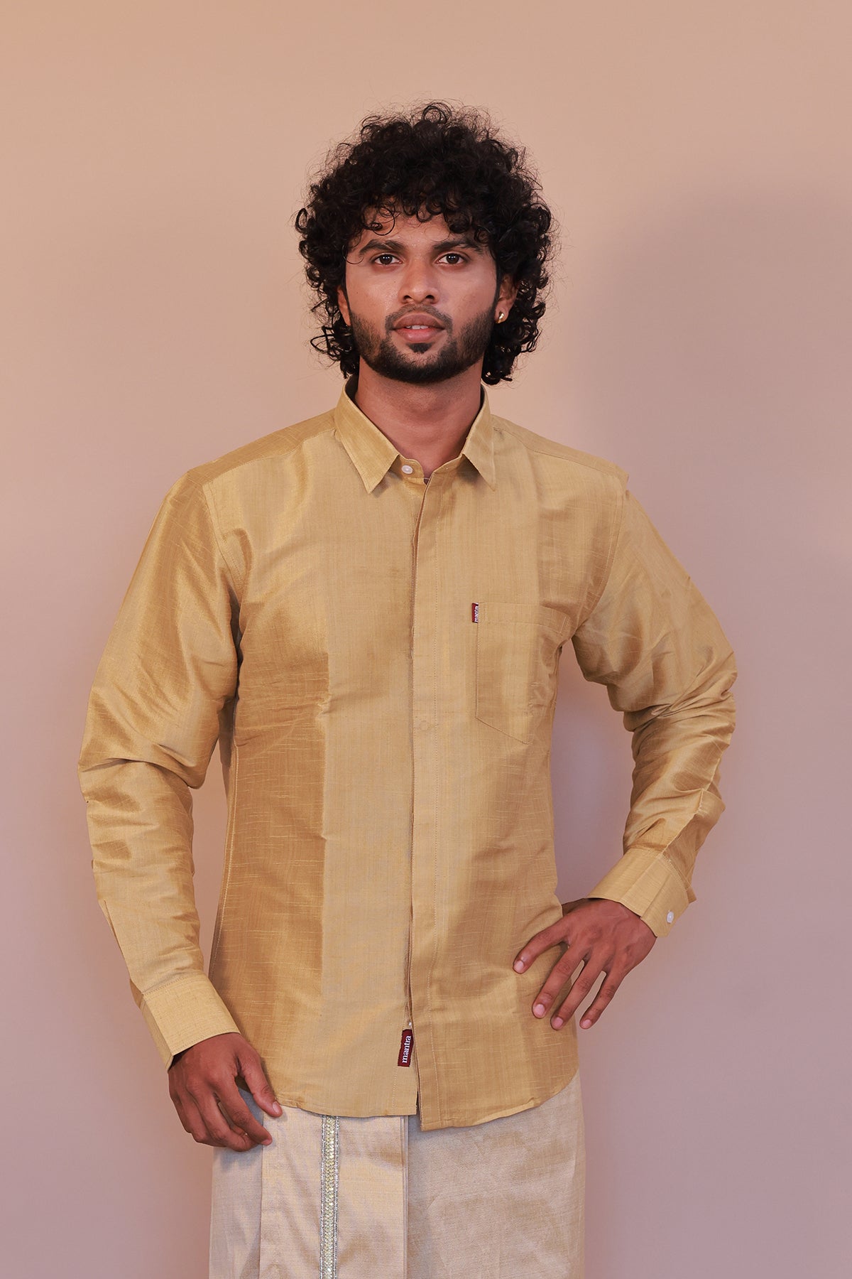 Men's Gold 6 Slub Zara Silk Shirt - Full Sleeve Luxury Traditional  Wear