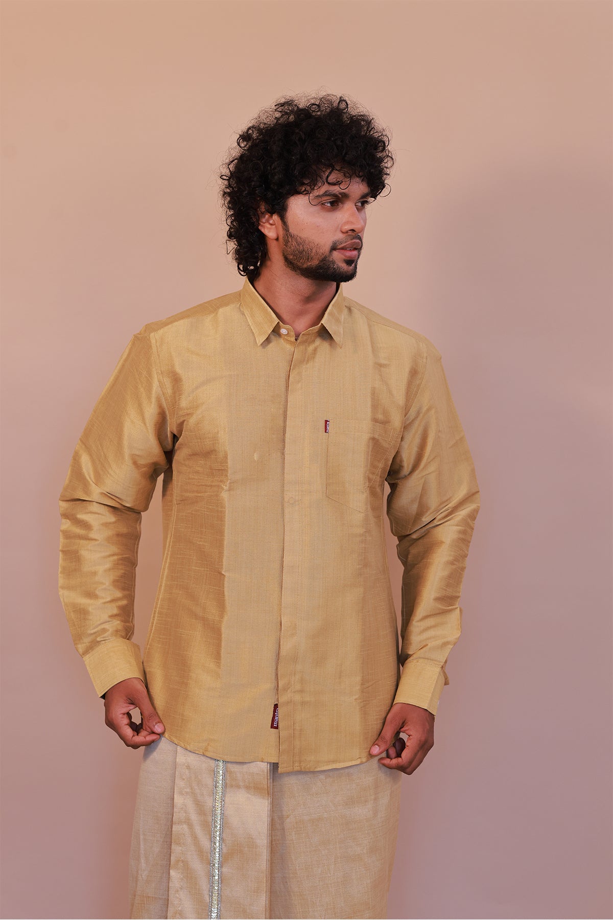 Men's Gold 6 Slub Zara Silk Shirt - Full Sleeve Luxury Traditional  Wear