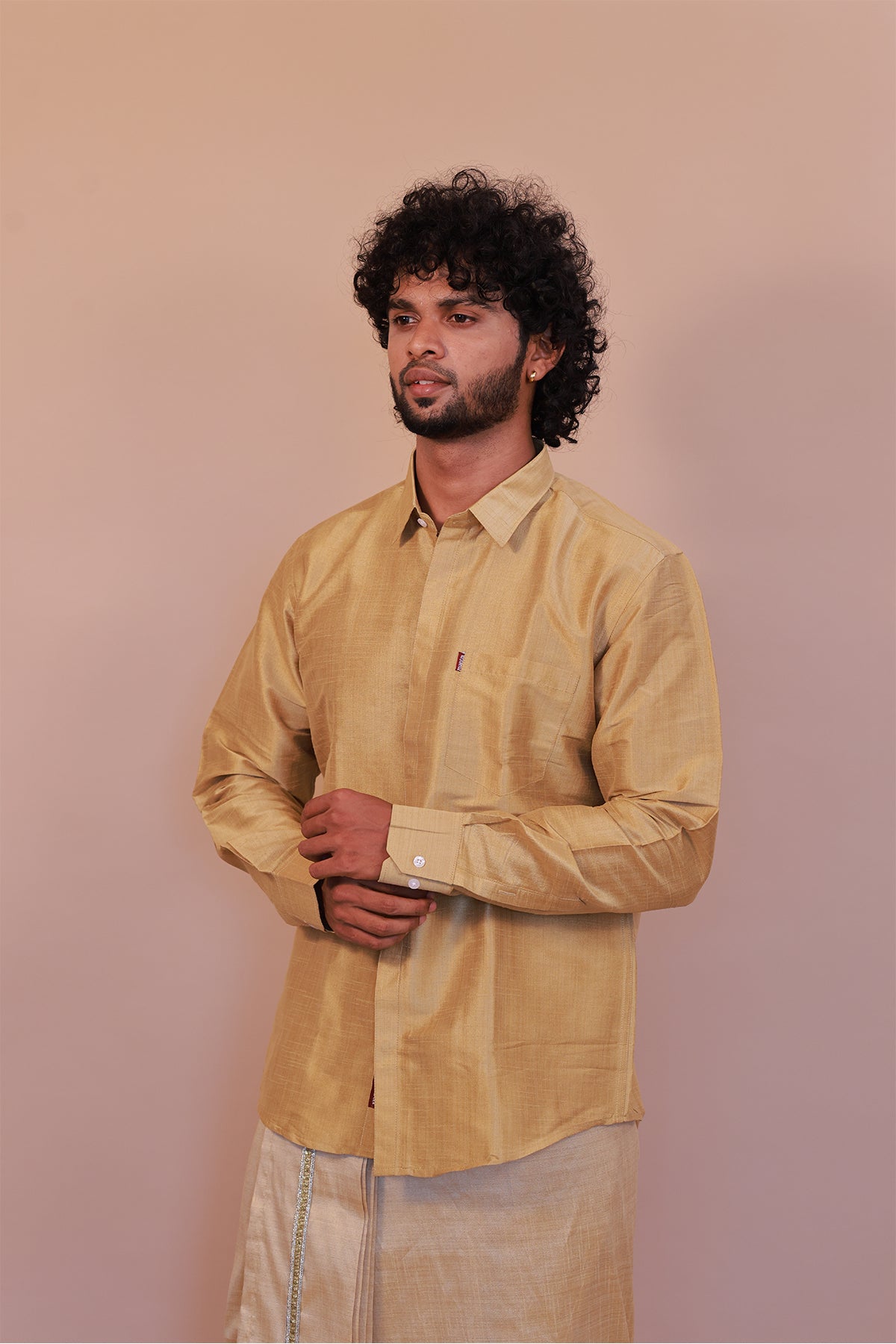 Men's Gold 6 Slub Zara Silk Shirt - Full Sleeve Luxury Traditional  Wear