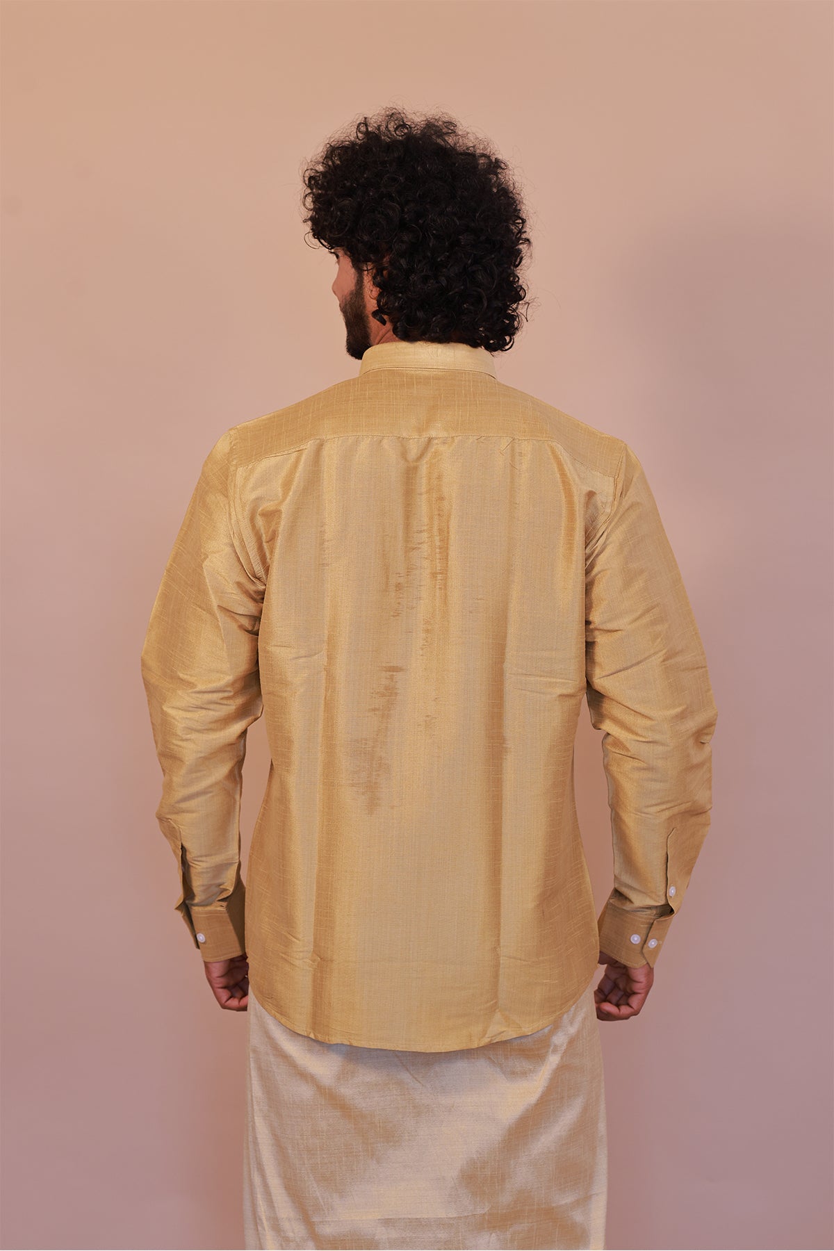Men's Gold 6 Slub Zara Silk Shirt - Full Sleeve Luxury Traditional  Wear