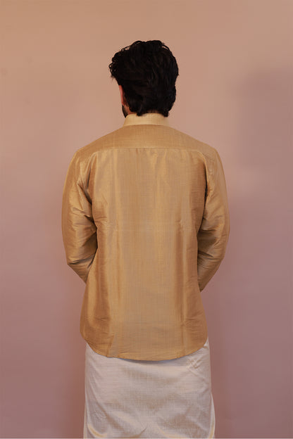 Men's Gold 11 Slub Zara Silk Shirt - Full Sleeve Luxury Traditional  Wear