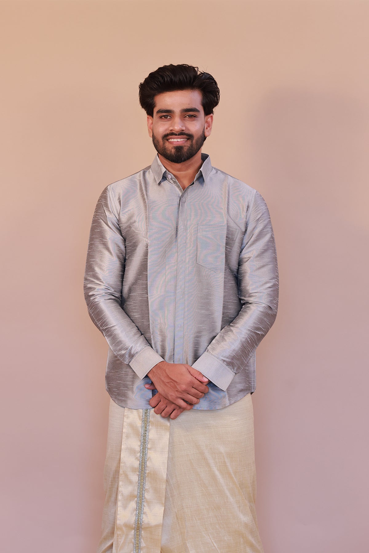 Men's Grey  Dupion Silk Shirt - Full Sleeve Premium Designer Attire