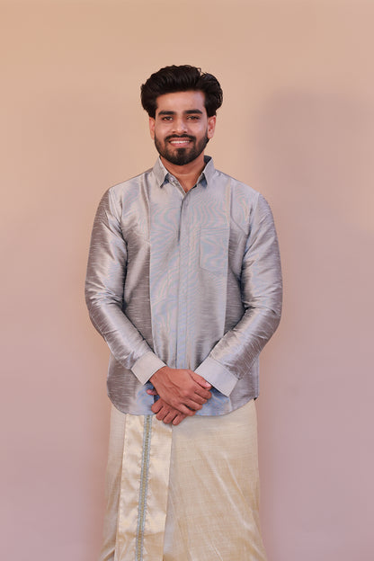 Men's Grey  Dupion Silk Shirt - Full Sleeve Premium Designer Attire