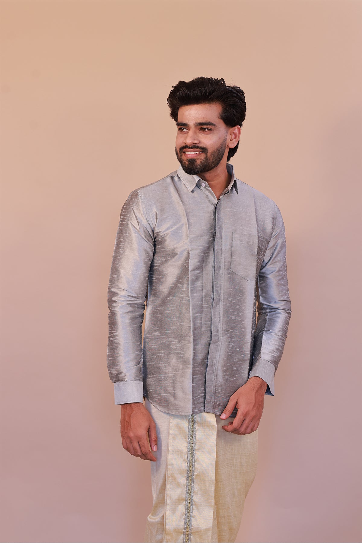 Men's Grey  Dupion Silk Shirt - Full Sleeve Premium Designer Attire