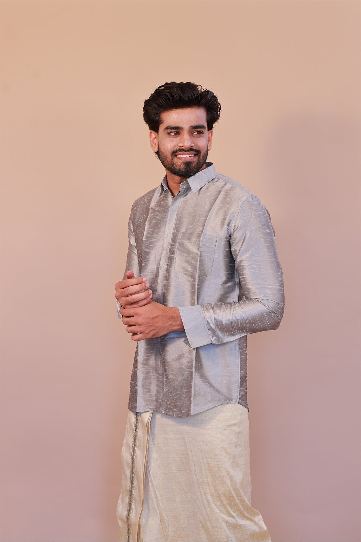 Men's Grey  Dupion Silk Shirt - Full Sleeve Premium Designer Attire