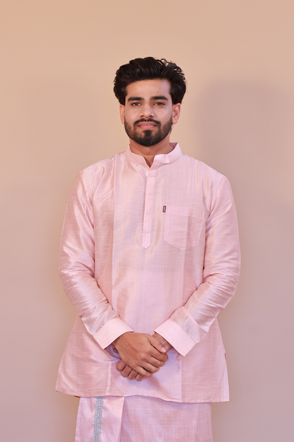 Men's Pink Short Kurta - Full Sleeve Ethnic Wear for Festive & Casual Occasions