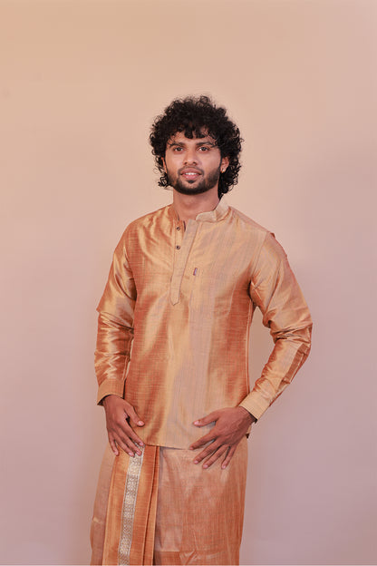Men's Orange Short Kurta - Full Sleeve Ethnic Wear for Festive & Casual Occasions