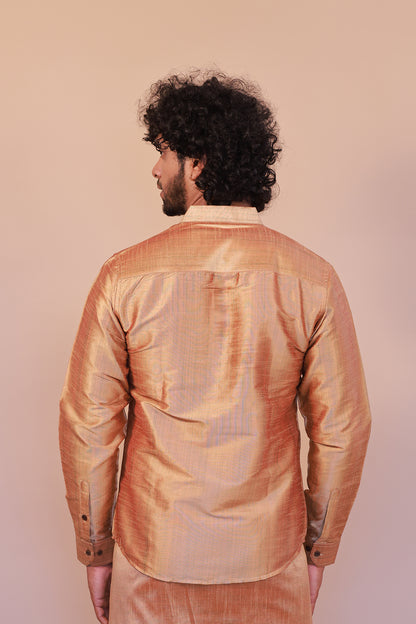 Men's Orange Short Kurta - Full Sleeve Ethnic Wear for Festive & Casual Occasions