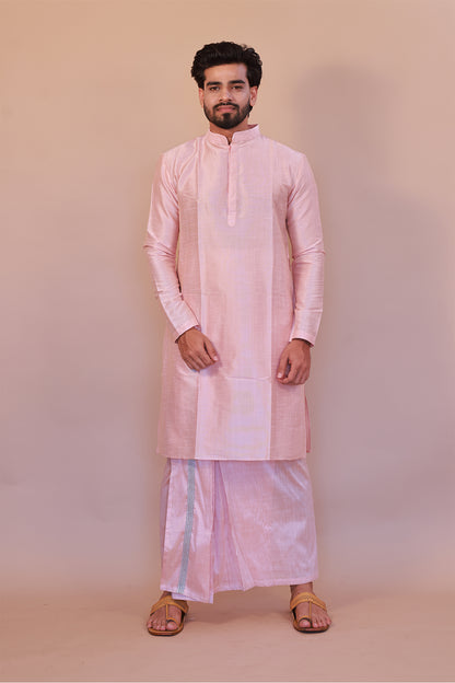 Pink Kurta, Lungi & Shawl Combo for Men