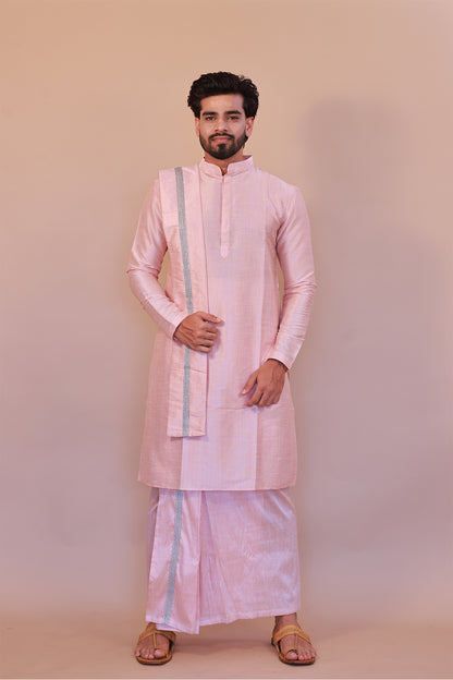 Pink Kurta, Lungi & Shawl Combo for Men