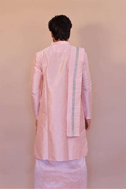 Men's Pink  Silk Kurta - Full Sleeve Traditional Ethnic Wear for Weddings & Festivals