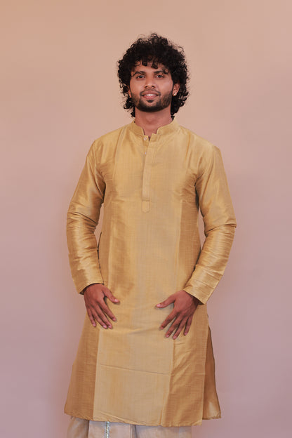 Men's  Gold 6 Slub Zara Silk Kurta - Full Sleeve Traditional Ethnic Wear for Weddings & Festivals