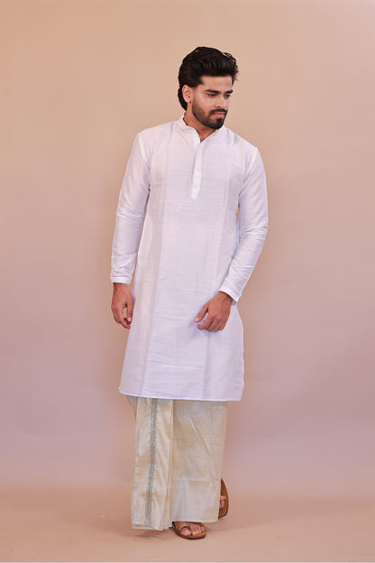 Men's White Slub Cotton  Kurta - Full Sleeve Stylish Casual Attire