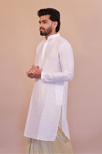 Men's White Slub Cotton  Kurta - Full Sleeve Stylish Casual Attire