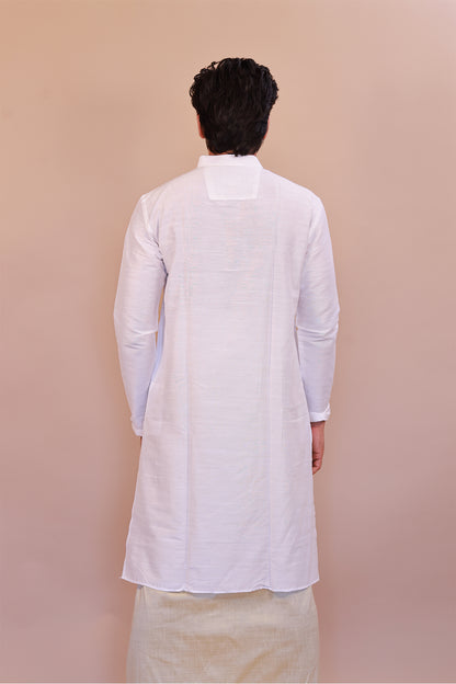 Men's White Slub Cotton  Kurta - Full Sleeve Stylish Casual Attire