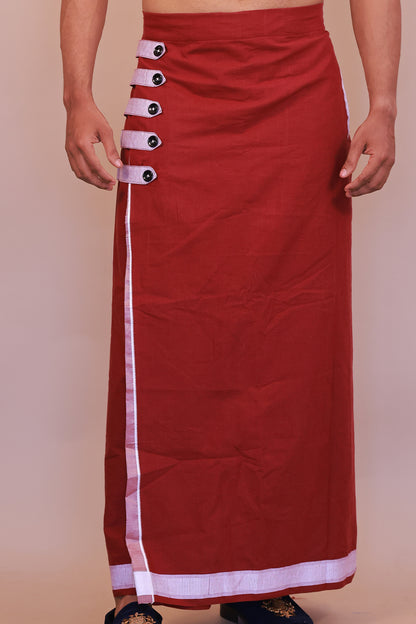 Men's Easy-Wear Maroon RelaxFit Cotton Lungi with Pocket