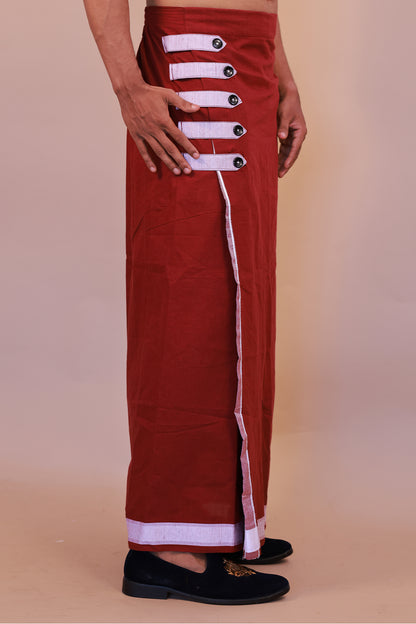 Men's Easy-Wear Maroon RelaxFit Cotton Lungi with Pocket