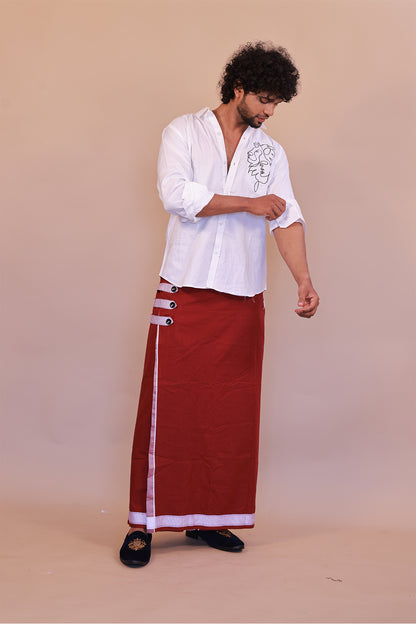 Men's Easy-Wear Maroon RelaxFit Cotton Lungi with Pocket