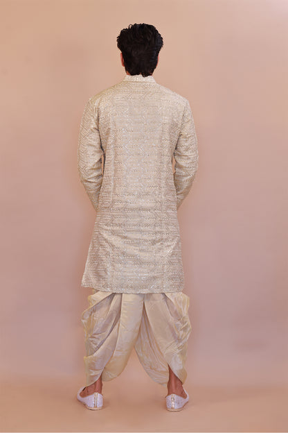 Stylish Men’s Cream Silk Kurta with Kaccha & Shwal