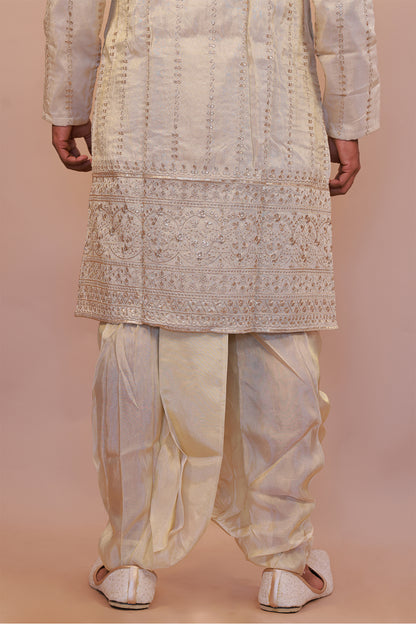 Premium Cream Silk Kurta Set with Intricate Embroidery