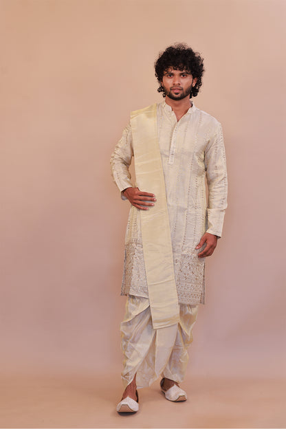 Premium Cream Silk Kurta Set with Intricate Embroidery