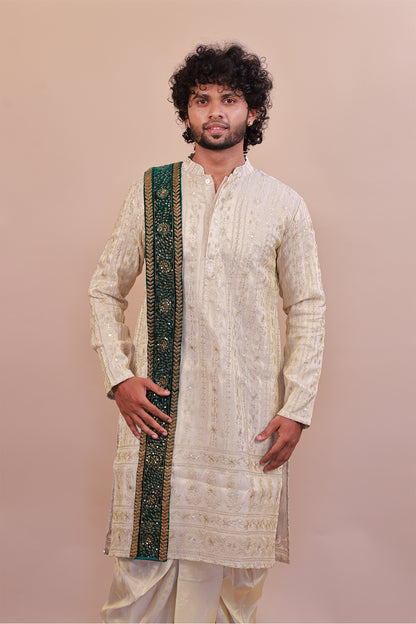 Gold-Embellished Green Velvet Shawl for Weddings & Festive Wear